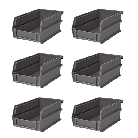 Triton Products Stacking Hanging Interlocking Bins, Polypropylene, Gray, 7-3/8" L x 4-1/8" W x 3" H, 6 CT 3-220GR-6
